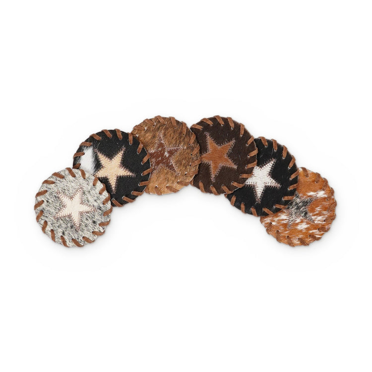 Cowhide Coaster Set – Star, 6 pieces